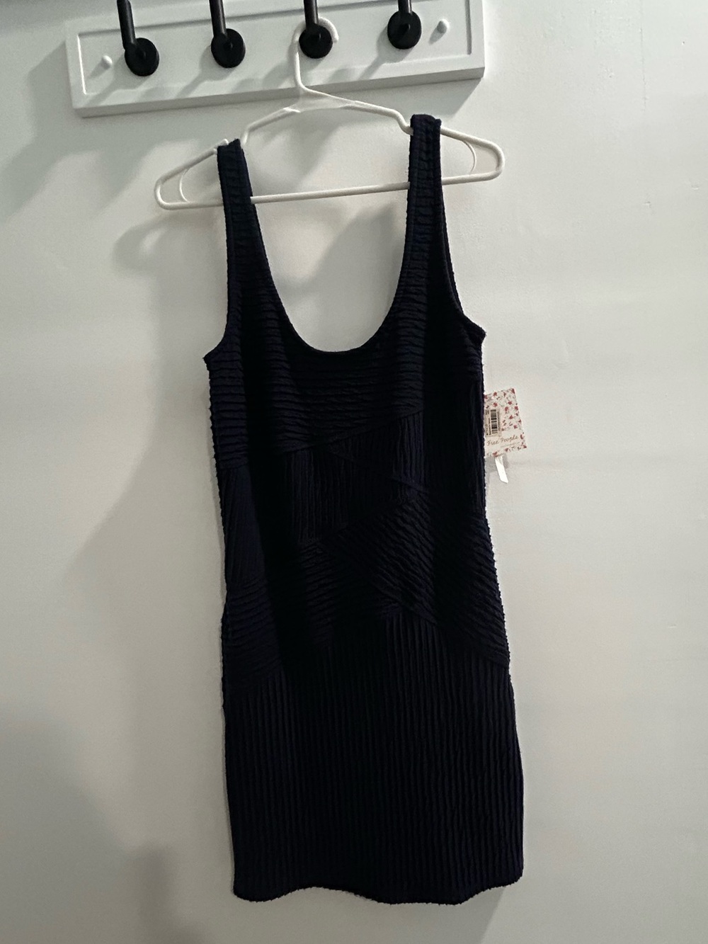 Free People Dark Navy Textured Knit Mini Tank Dress, L, NWT